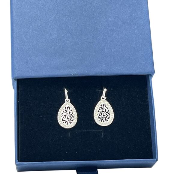 Silver Filigree Teardrop Earrings with Swarovski Crystals NWT - Picture 5 of 7